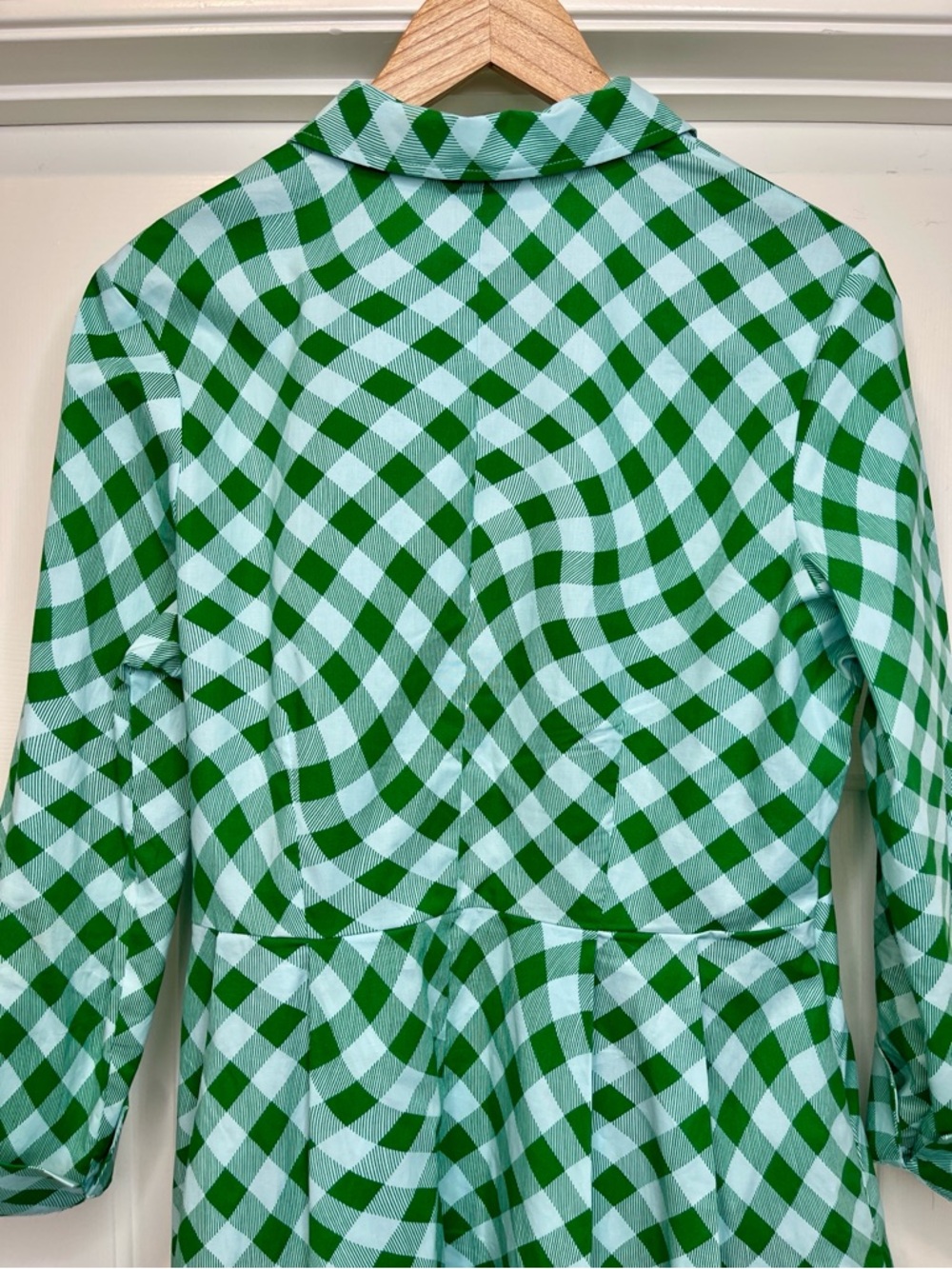 Scoop Green Wavy Gingham Shirt Dress Button Front Fit & Flare L | Preppy Summer - Picture 6 of 7